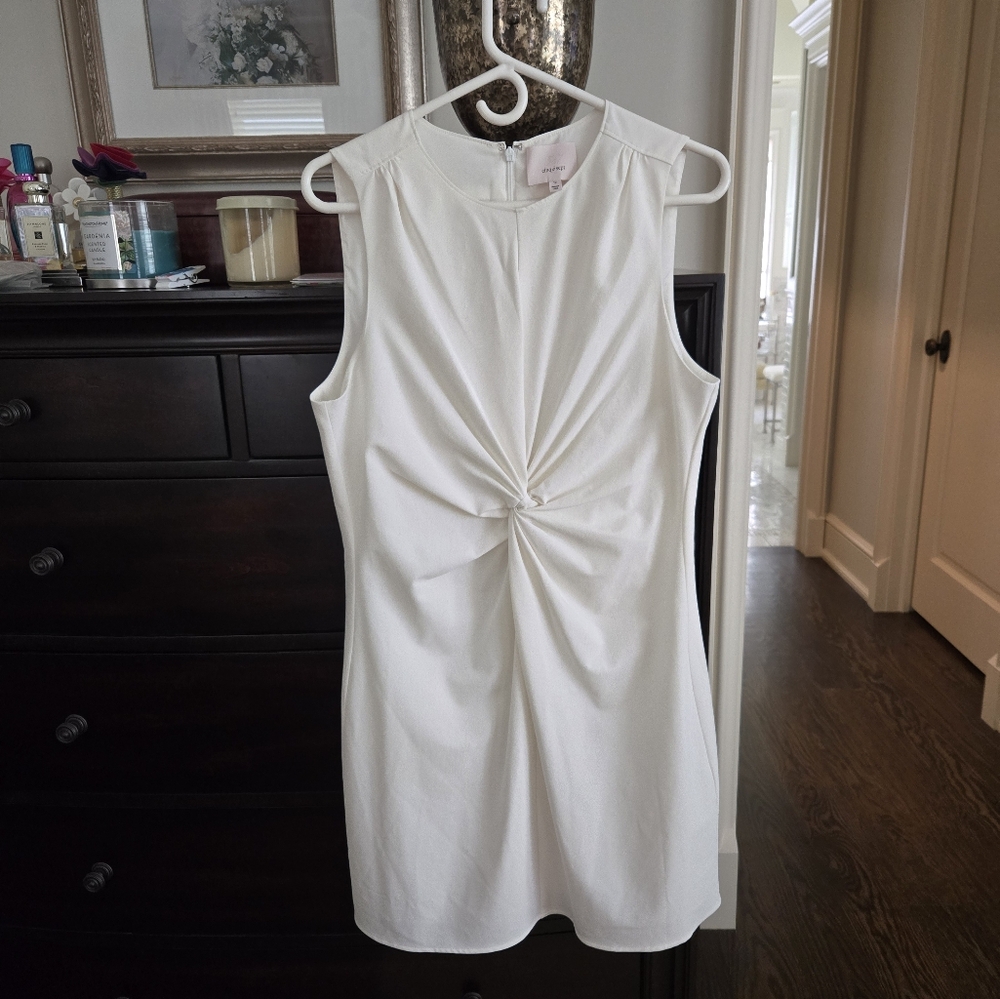 Cinq a Sept Andrea Twist Tie Front Mini Dress, Size 12, White